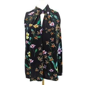 H&M Black Floral Halter Blouse Botanical Romantic Sheer M